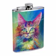 Cat Art Em6 Flask 8oz Stainless Steel Hip Drinking Whiskey