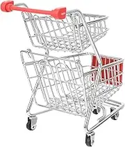 Toddmomy Mini Shopping Cart Model Two Supermarket Trolley Decor for Home Office Storage Mini Cart with Handles Present for Supermarket Activities