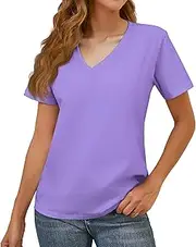 [BJY] 100% Cotton V Neck Short Sleeve T Shirts for Women, Plain T-Shirt，Basic Tees