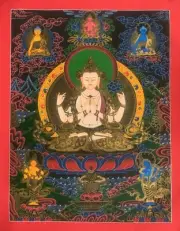 ORIGINAL HAND-PAINTED AVALOKITESHVARA CHENREZIG MEDITATION THANGKA PAINTING