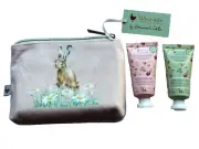 Wrendale HAND CREAM GIFT POUCH ,Animal Design (Hare & Mice on pink)