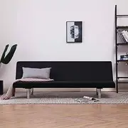 Modern Black Polyester Sofa Bed, Folding Couch Futon with Adjustable Recline, Sturdy Wooden Frame & Chromed Legs, 168 x 76 x 66 cm
