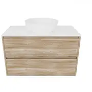 Forme Razor 900mm Wallhung Vanity With Myanmar White Stone Top And Atom Above Counter Basin - Walnut