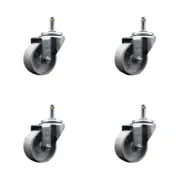 Semi Steel Swivel Grip Ring Caster Set of 4 w/3" Wheels & 7/16" Stem-4 Swivel