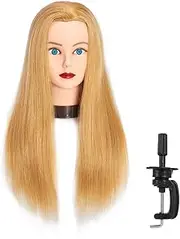 Headfix 24"-26" Hair Mannequin Head 100% Human Hair Hairdresser Practice Styling Training Head Cosmetology Manikin Doll Head With Clamp (Blond)