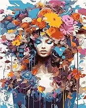 Paint by Number for Adults. Flowers with Girls Paint by Numbers for Adults Beginner Drawing Paintwork with 3 Paintbrushes Paint Canvas Oil Painting 16” x 20”