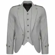 Men's Scottish Light Grey Argyle Style Wool Jacket 5 Button Vest Jacket