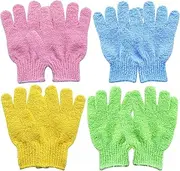 Haobase 4 Pairs Exfoliating Gloves Body Scrub Bath Gloves Scrubbing Gloves for Shower, Spa, Massage, Dead Skin Cell Remover (Pink+Blue+Yellow+Green)