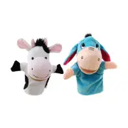 2x Animal Hand Puppet Animal Plush Toy Include Cow Donkey Soft Role Playing
