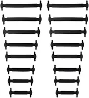 [Generic] 16pcs Elastic Shoelaces Footwear Accessory No Tie Lacing Buckle Parts, Black