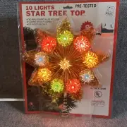 Christmas 9 Point Flashing 10 Light Star Kmart Tree Top Gold Tinsel Vtg Decor