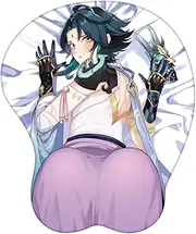 Genshin Impact Xiao Zhongli Mouse Pad with Wrist Support Comfort Silica Gel Wrist Rest Support Mat Mice 3D Mouse Pad Non-Slip PU Base for Computer (Xiao)