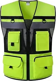 Construction Vest Road Traffic Breathable Safety Vest with Pockets Mesh Reflective Vest Fits for Men and Women
