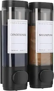 Shampoo and Conditioner Dispenser,Shower Dispenser 2 Chamber No Drill Shampoo Dispenser for Shower Wall Mounted Shower Soap Dispenser Body Wash for Bathroom Hotel Kitchen,2 * 300ML,Black