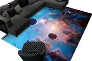 Space Rug For Playroom Solar System Educational Rug Floor Mat-Style 1 Blue Cosmic Planet