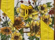 Vtg Sayco of California 5 pc Bath Hand Towel Set Yellow Green Orange Flowers NOS