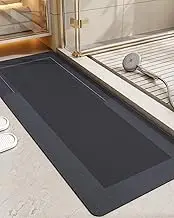 DEXI Bath Rugs Quick Dry, Super Absorbent Bathroom Mat, Rubber Non-Slip Ultra Thin Bathmat, Washable Shower Floor Mats for Bathtub and Sink, 17"x43", Dark Grey