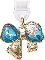 ELISE & FONDA TP688 Type-C Charging Port Anti Dust Plug Little 3D Crystal Bow Cell Phone Charm for iPhone 15/16/Samsung/OnePlus/Xiaomi/oppo Android Phones (Blue)