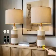24.5" USB A+C 3-Way Dimmable Touch Control Boho Table Lamp Set of 2 for Living R