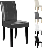 ALFORDSON Dining Chairs Set of 2, Retro High-Back Kitchen Chair with Wooden Leg, Clara Series Mid-Century Reading Seating for Home Cafe Coffee Table, PU Leather Upholstery, Grey