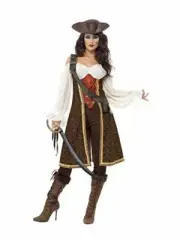 Smiffys High Seas Pirate Wench Costume, Brown, L - UK Size 16-18