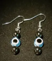Lampwork Evil Eye Protection & Hematite beads Drop Dangle pierced earrings