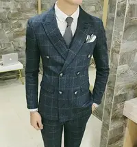 在飛比找樂天市場購物網優惠-FINDSENSE品牌 韓國男 經典格紋 修身西裝 小西裝 