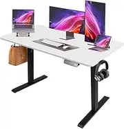 Electric Standing Desk - Motorized Height Adjustable Sit Stand Table with Touch Control Panel, Cable Management, and Headphone Hook - Ideal for Home Office (Black Frame+120cm White Top)