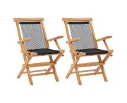 Folding Teak Wood Garden Chairs Set of 2 Durable Outdoor Patio Furniture Black
