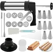 Churro Maker Machine, Stainless Steel Churro Gun Kit, Churro Filler Kit with Piping Bag and 8 Nozzles, Multifunctional Hollow Churros Machine, Household Churro Maker Kit for Cake DIY Decorations