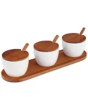 Namb Duets Triple Condiment Server With Lids & Spoons