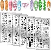 PH PandaHall 6pcs Festival Nail Stamping Plate, Mother's Day Valentie Nail Art Templates Halloween Thanksgiving Christmas St. Patrick's Day Easter Stencils Stainless Steel Image Plates for Women