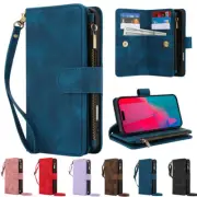 For iPhone 16e 16 15 14 13 12 11 Pro Max XR X Zip Leather Wallet Flip Case Cover