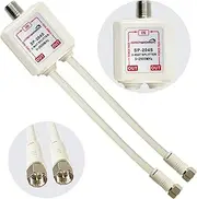 GROWORD 2-Way coaxial Cable Splitter, 5-2500MHz CATV Splitter with 6” RG6 Coaxial Cable and 2 Coax Connectors, for Pass Power to LNB, Improve TV Satellite Antenna Signal Quality, Corrosion Resistant