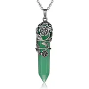 Nevenka Antique Silver Flower Wrapped Crystal Necklace-Green