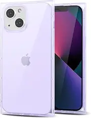 for iPhone 13 Mini Clear Case Rectangle Edge, Aesthetic Trendy Girly Y2k Designer Transparent Unique Phone Case for Women, Thin Slim Silicone Rubber Chic Cover, Purple Lilac Lavender