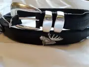 Men's Black Leather Belt With Moose Head Conchos Size 30 R