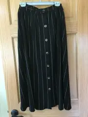 New Terra & Sky Womens Plus Size Skirts Black Stripe Maxi Button Front 0x,2X,3X