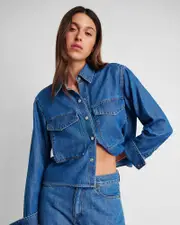 [Jag] Jag Women's Loe Crop Denim Shirt In Blue Vintage Size 12 12 Blue