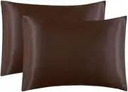 Luxury Silky Satin Pillowcase for Hair and Skin, 2-Pack - Queen Size Pillow Cases - Satin Pillow Covers with Envelope Closure (Queen, Coffee)