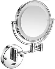Wall Mounted Lighted Makeup Mirror with Magnification 5X, Shaving Mirror 360° Rotation, Magnifying Mirror with Light for Women and Men