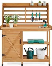 Yaheetech Outdoor Potting Bench, Large Horticulture Work Table Workstation with Storage Cabinet Shelf & Planting Working Console for Patio/Lawn/Garden - Wood