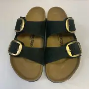Birkenstock New w/ Box Arizona Big Gold Buckle Black Nubuck Narrow Select Size