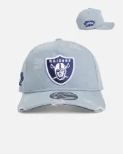 [New Era] New Era Oakland Raiders 'Distressed Denim' 9forty A-frame Snapback Light Wash Denim - Size ONE ONE Light Wash Deni