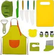 Kids Safe Knife Set, 14 Pieces Montessori Kitchen Tools for Toddlers Kids Cooking Sets, Toddler Knife for Real Cooking with Safe Knives/Kids Cutting Board/Peeler/Apron (14 pcs)