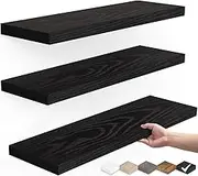 BAYKA Floating Shelves for Wall, Wall Mounted Rustic Wood Shelves for Bathroom, Bedroom, Living Room, Kitchen, Hanging Shelf for Books/Storage/Room Decor with 22lbs Capacity (Black, Set of 3, 15.7in)
