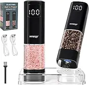 PARTNERJOY Electric Salt and Pepper Grinder Set with LED Power Display,Salt and Pepper Shakers Set with 100ml/3.4oz,Rechargeable,5 Adjustable Coarseness,with LED Lights,Easy Filling（2 Pack）