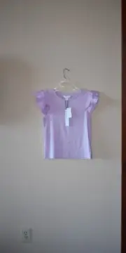 NWT Nicole Miller Purple Short Ruffle Tiered Flutter Sleeve Rib Knit Top Size S