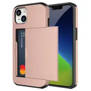 ZUSLAB iPhone 14 Case Slide Armor Card Holder Protective Shockproof Hard Back Cover For Apple (2022) - Rose Gold