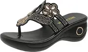 [Generic] Extra Wide Width Sandals for Women Arch Support Women Sandals Fashionable Summer New Pattern Flip Flop Rhinestone Hollow Flower Wedge Comfortable Versatile Shoes Sandals Women Size 8